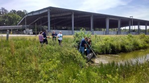 Students collected water samples so that water quality can be monitored in the pond.